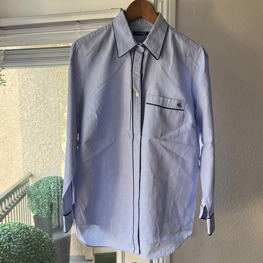 Lauren Ralph Lauren Light Blue Button-Up Shirt with Black Trim